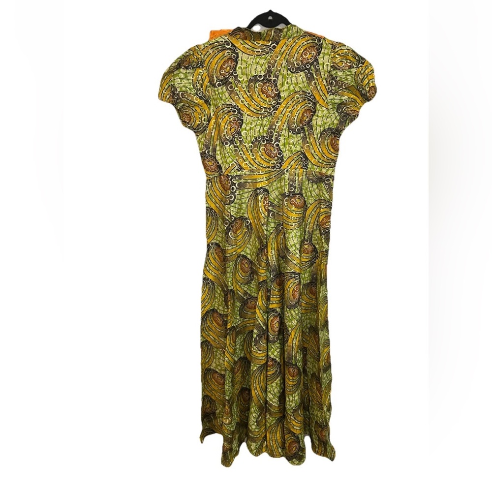 VTG Handmade African Print Maxi Dress Ruffle Puff Sleeve Boho Festival S/M - Picture 13 of 14